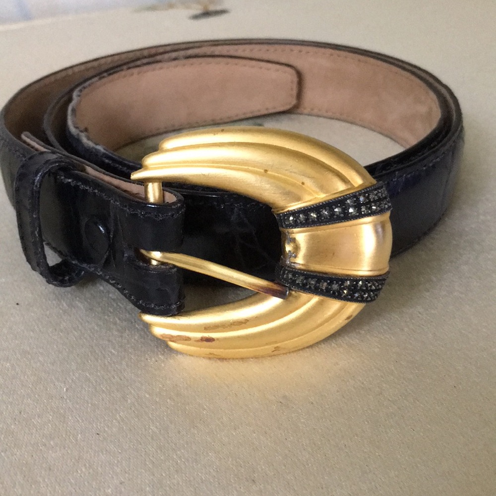 Judith Jack Leather & Gold Tone/Marcasite Buckle